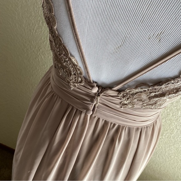 Azazie Bridesmaid Blake Dress Formal Prom Evening Gown Maxi Lace Blush Tan: 4 - Picture 6 of 13